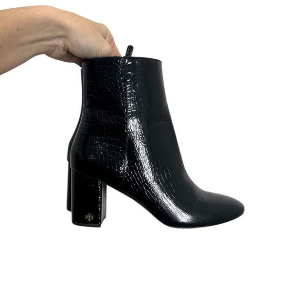 Tory Burch Brooke 70 MM Booties Croc Embosssed Black Ankle Boots - Picture 5 of 15